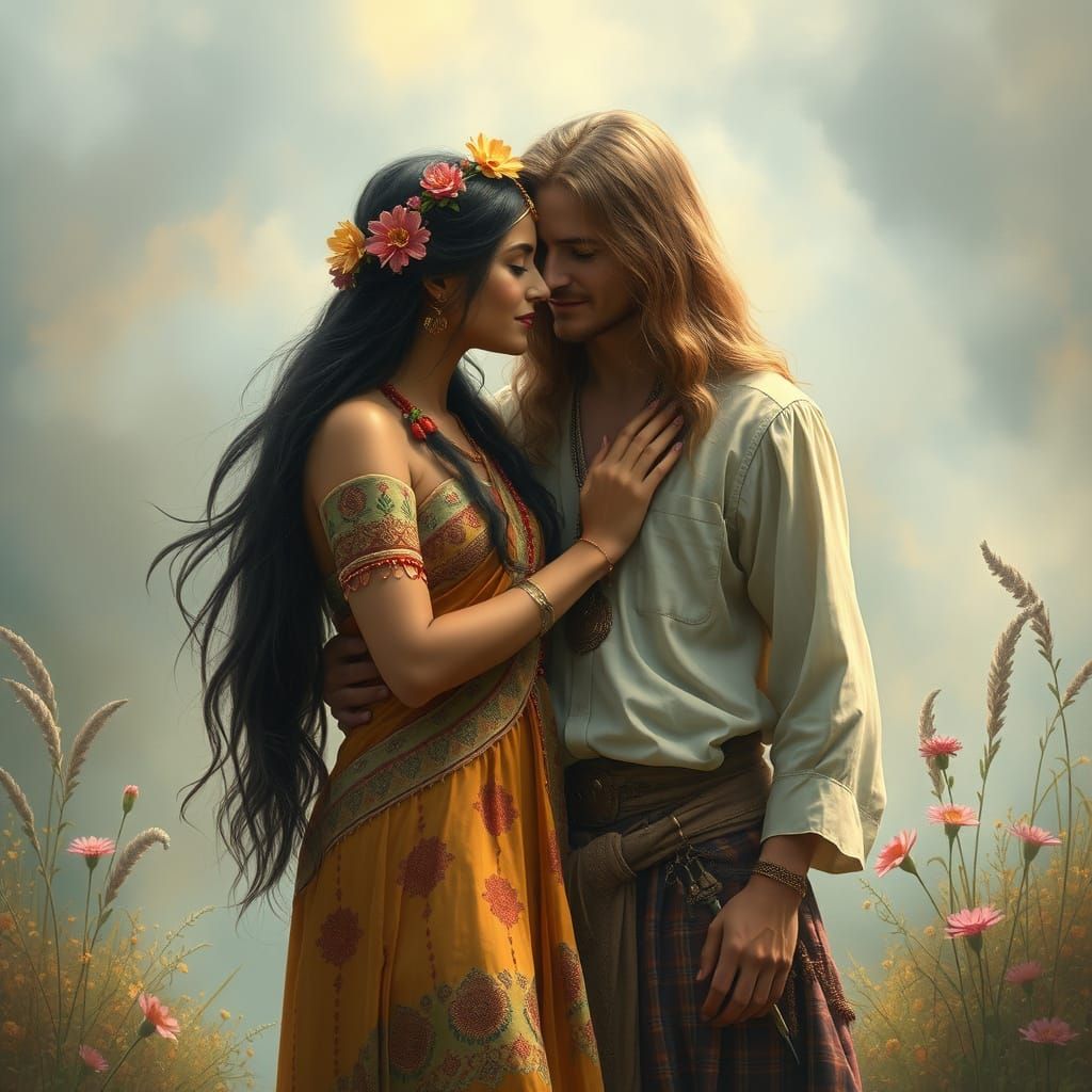 Ethereal Hippie Couple in Indian-Inspired Fantasy Scene