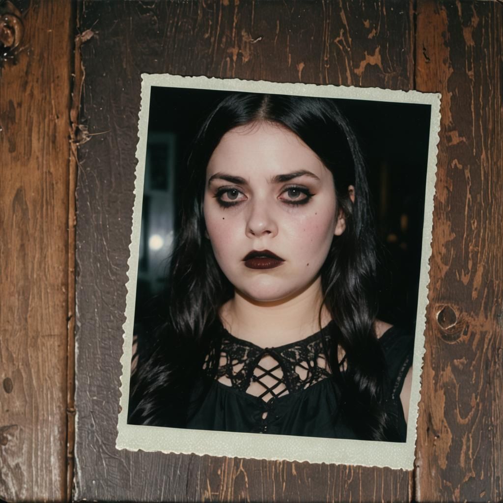 Polaroid of a Gothic Woman Glued to Wood