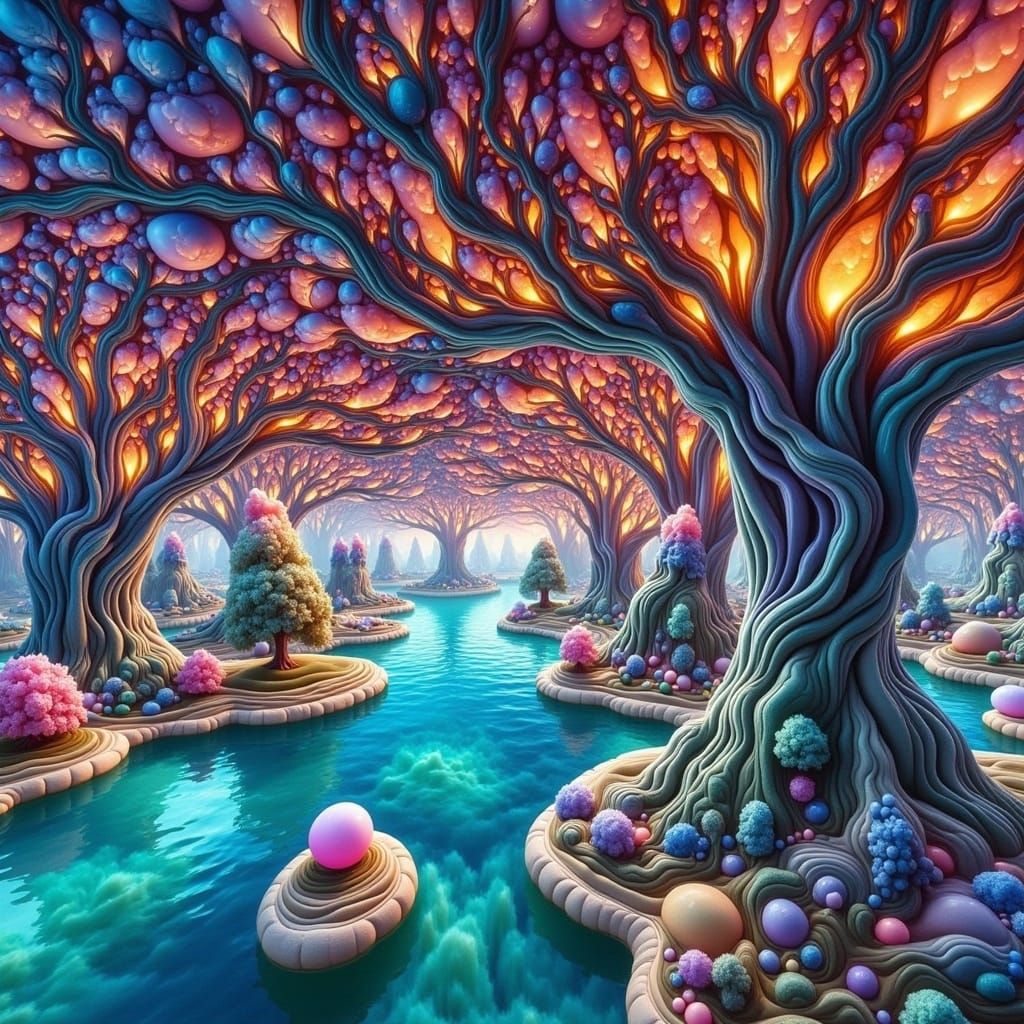 Vibrant Gemstones in a Dreamlike Landscape