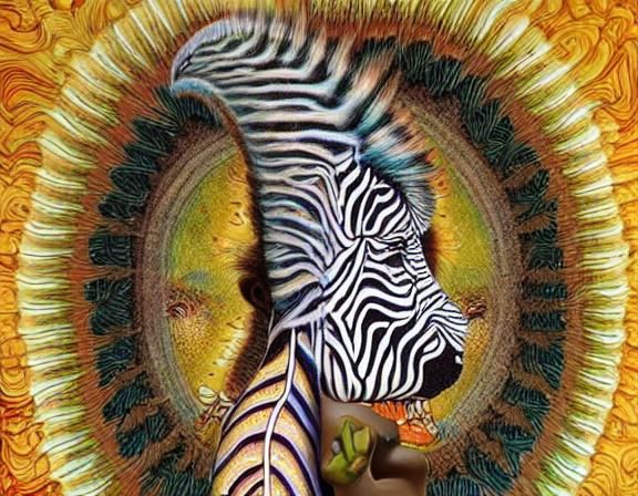 Surreal Zebra and Woman in Mixed Media Style