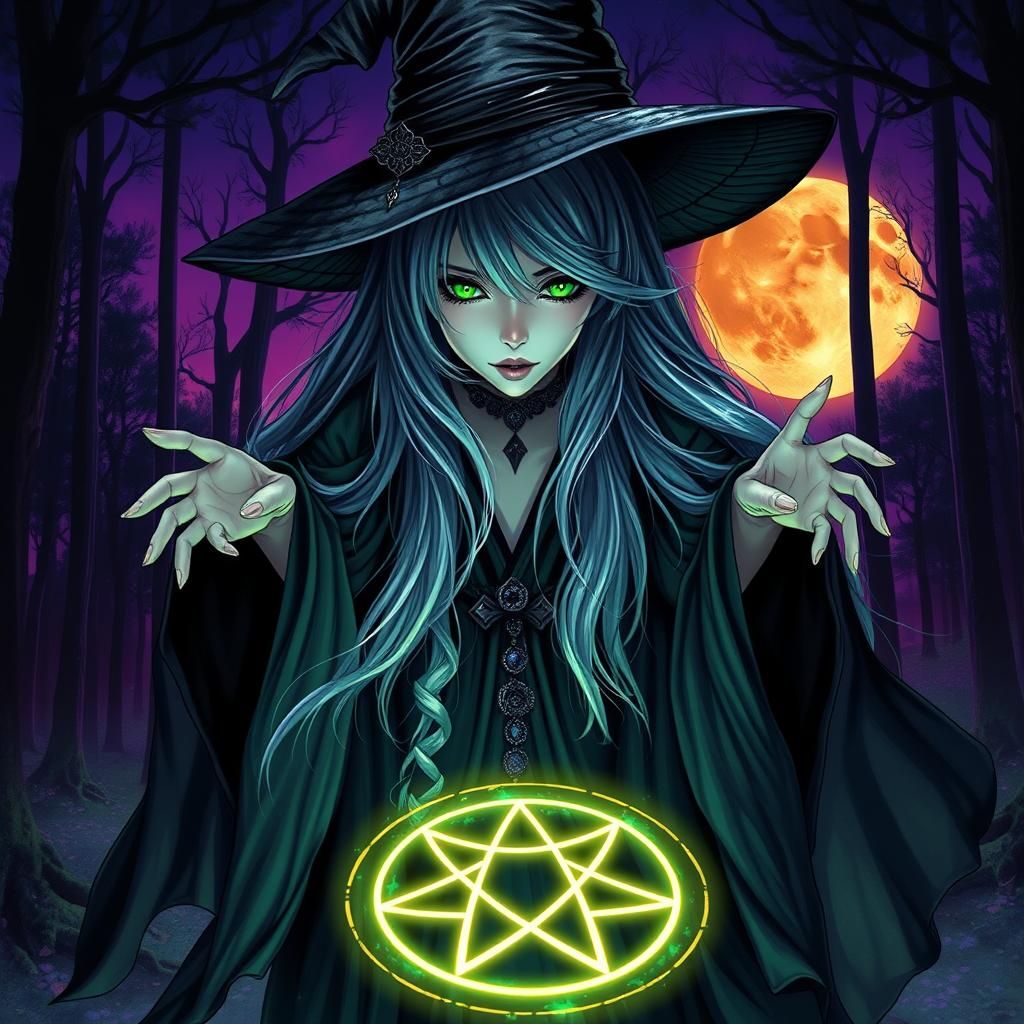 Ethereal Japanese Witch in Forest Clearing