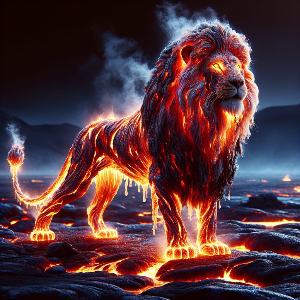 Majestic Magma Lion on Volcanic Field