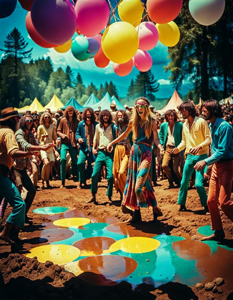 Wild 1960s Hippie Party Cinematic Film Still