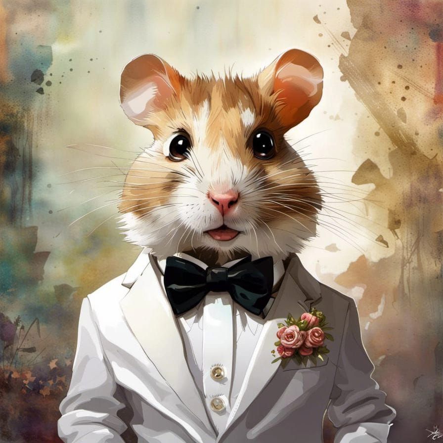 Hamster in Tuxedo Portrait in Fantasy Art Style