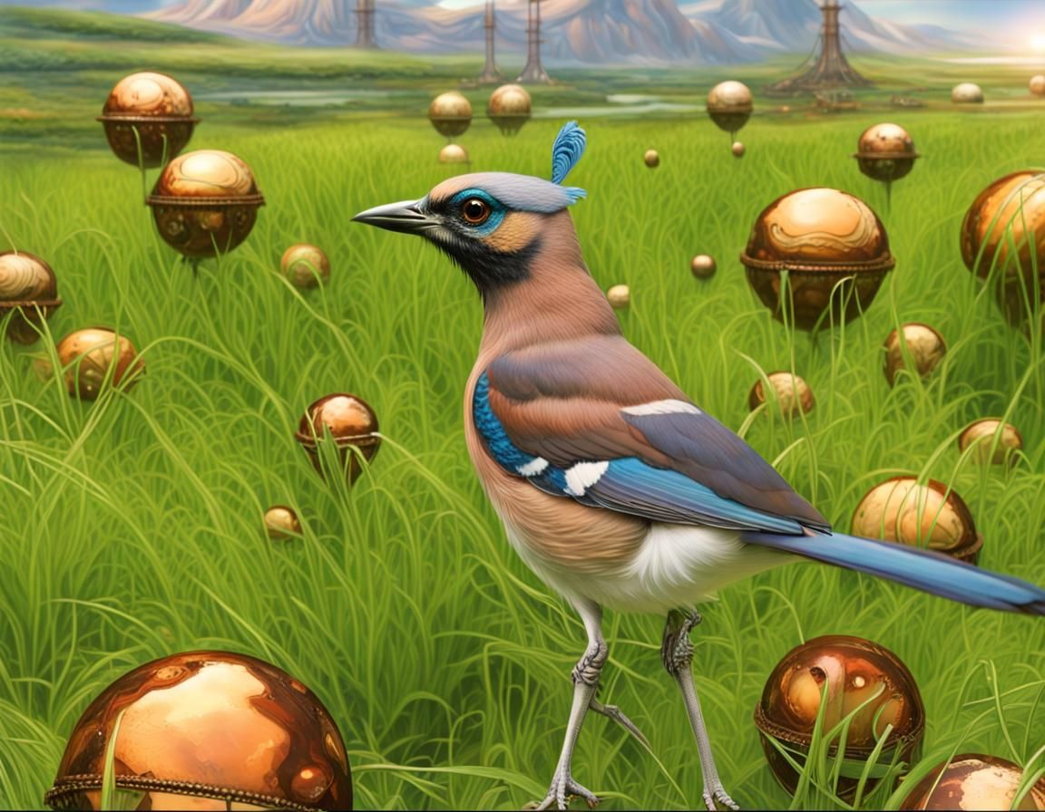 Eurasian Jay with Steampunk Celestial Background