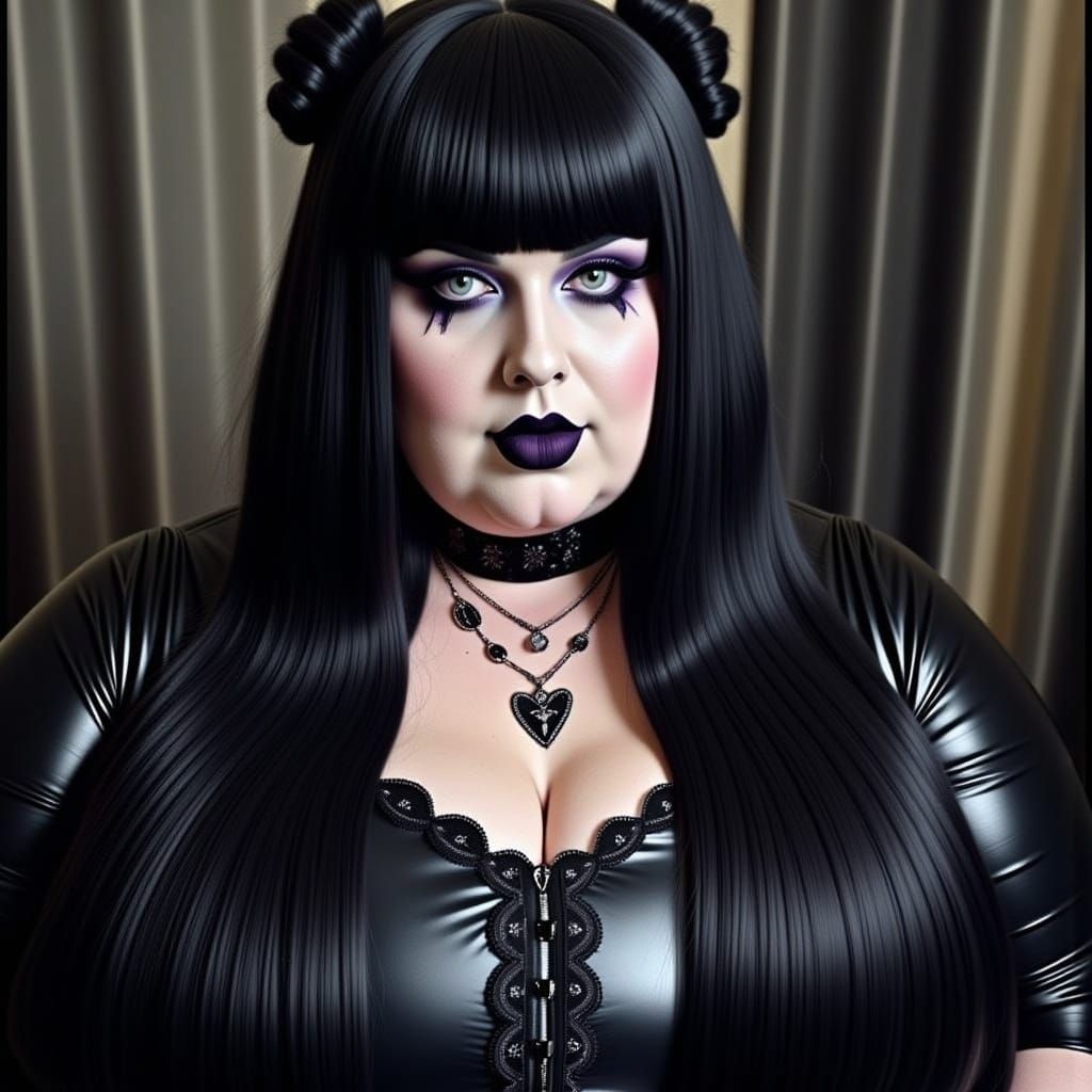 Hyperrealistic Portrait of Gothic Lady with Grey Hair