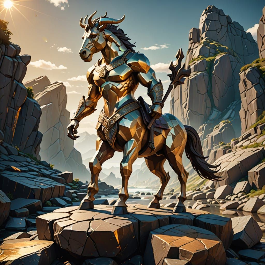 Earth Genasi Centaur on Stone Causeway in 3D