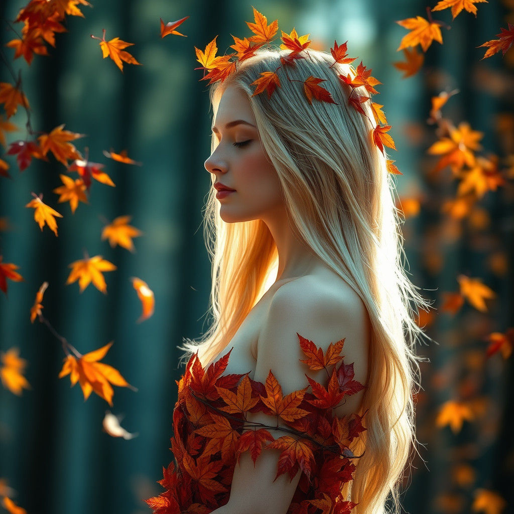 Autumn Forest Woman in Fantasy Art Style