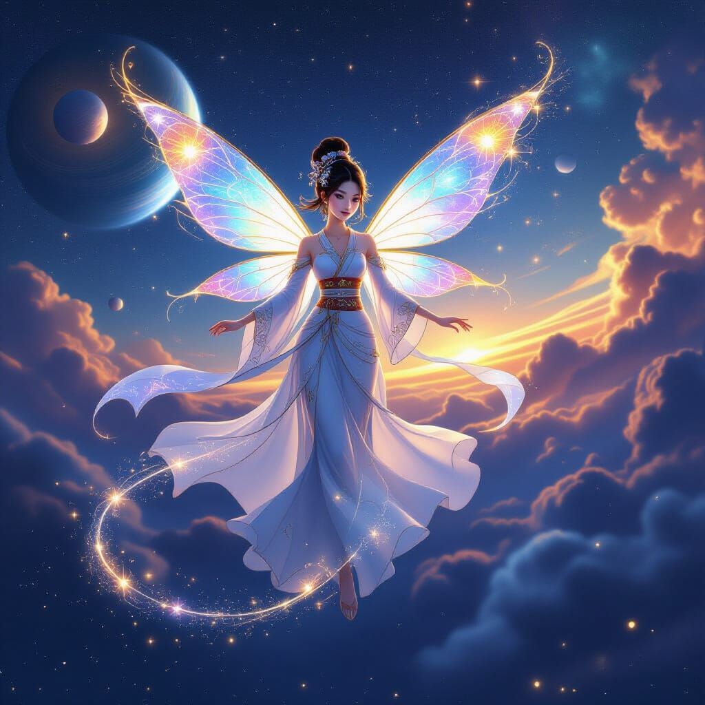 Cosmic Fairy Dances in Starfield, Ethereal Fantasy Art