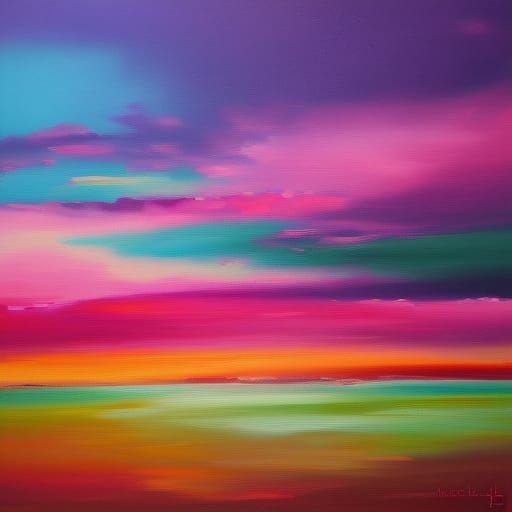 Pink and Purple Abstract Sunset Oil Painting