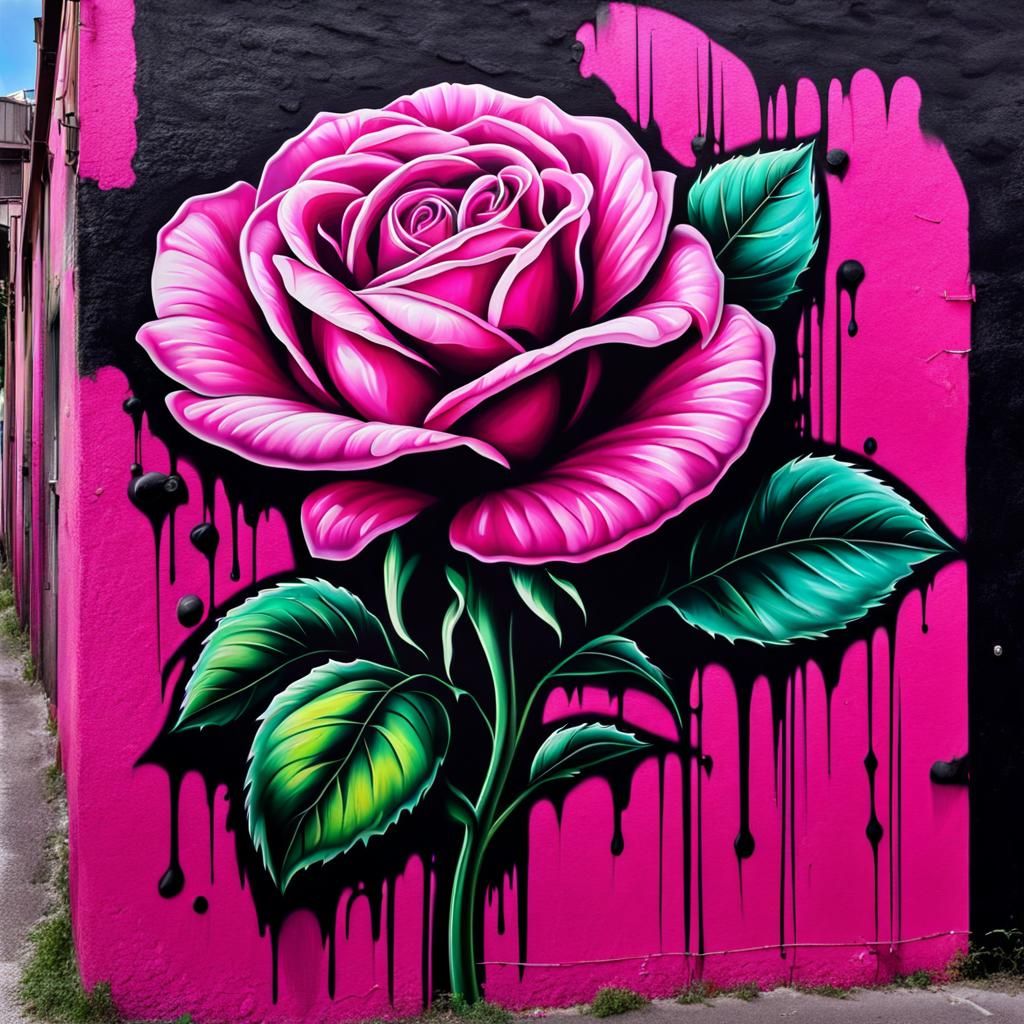 Hyperrealistic Pink Rose Street Art in 8k