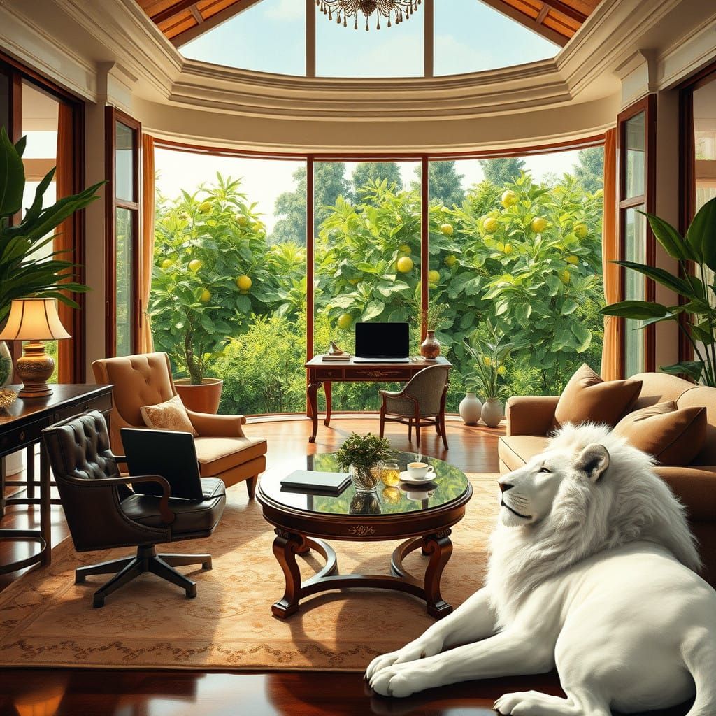 Luxury Oasis with Majestic Lion