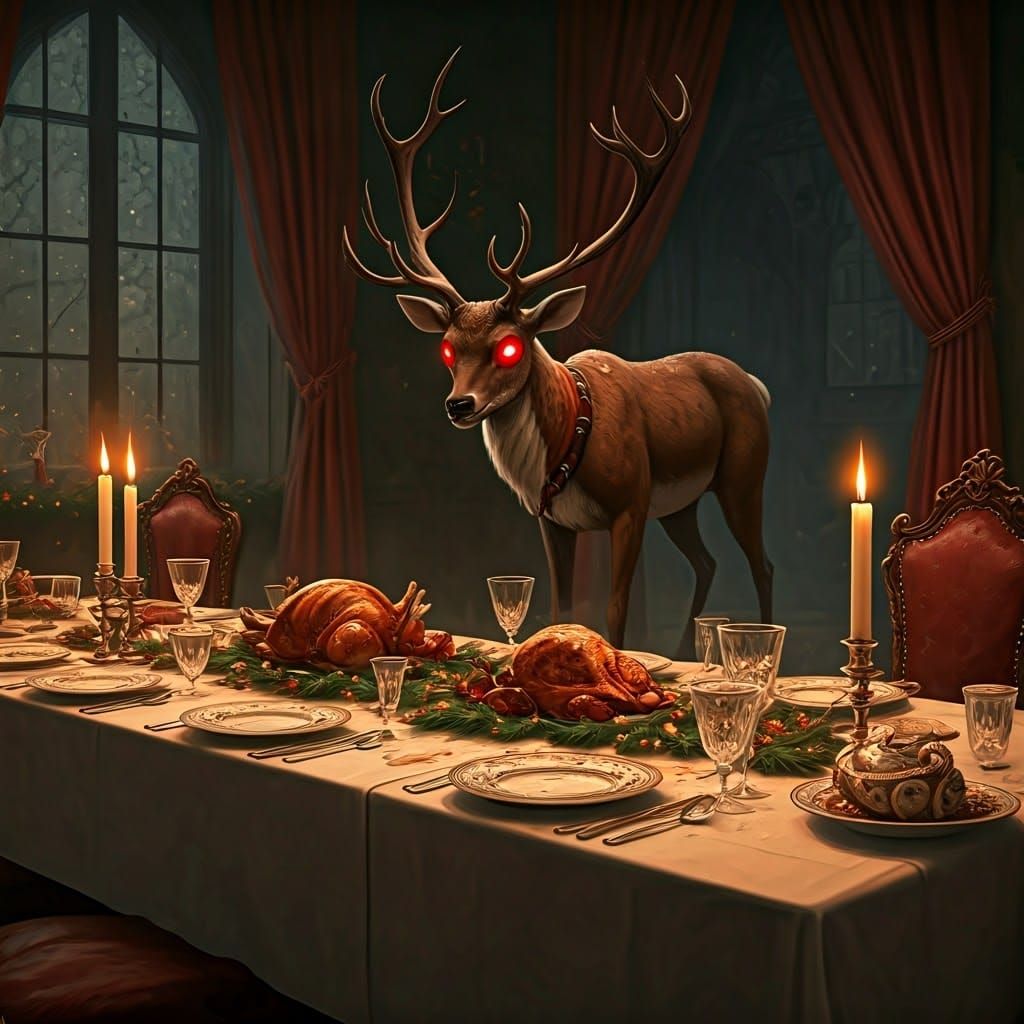 Surreal Christmas Reindeer in Dark Surrealist Style