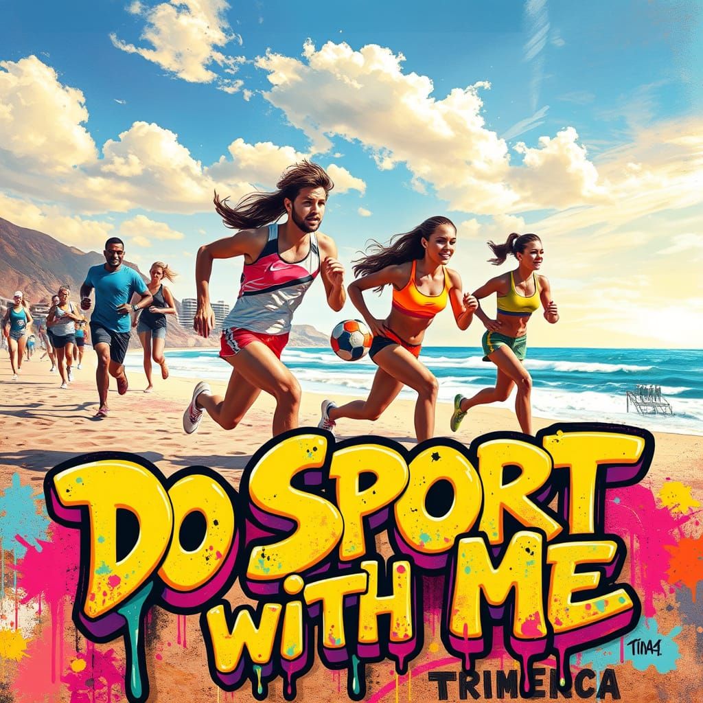 Moroccan Beach Sports Scene in Vibrant Street Art Style