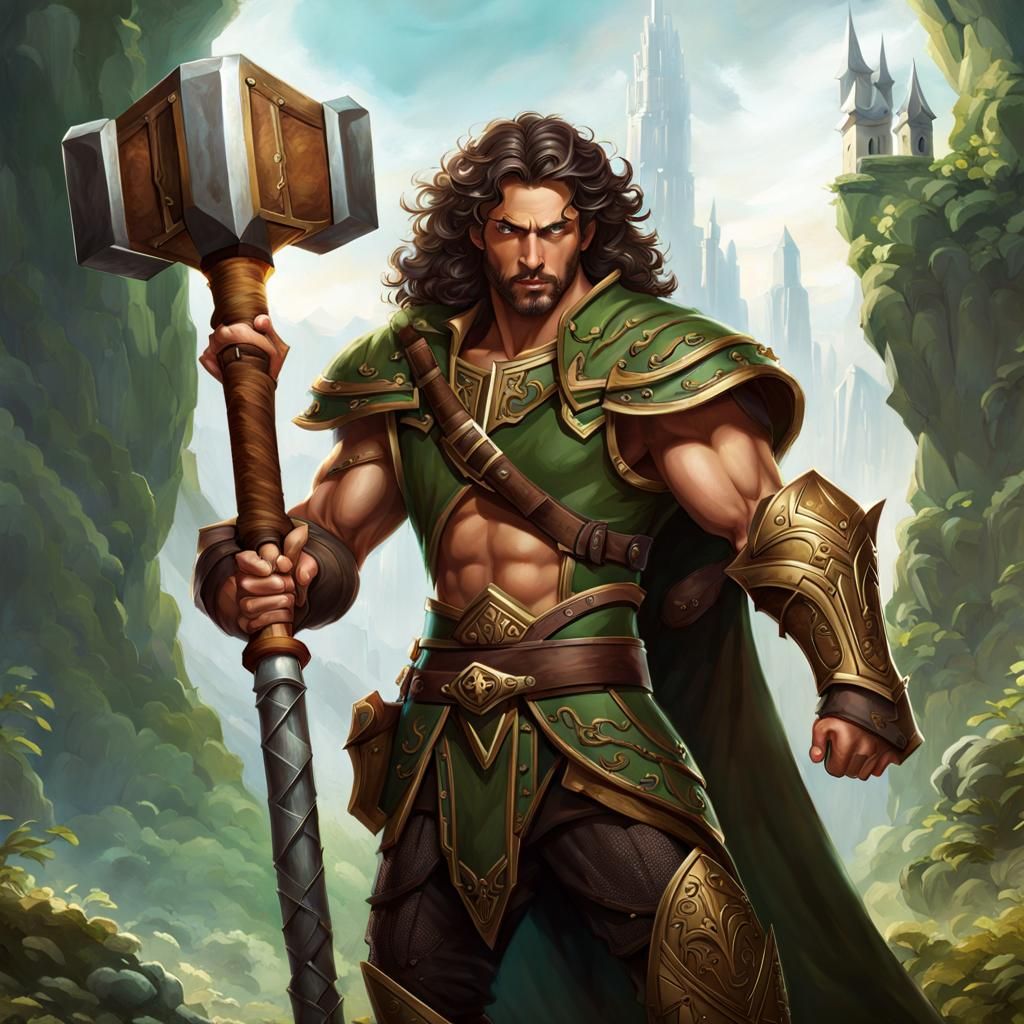 Epic Elf Warrior with Warhammer in Digital Painting