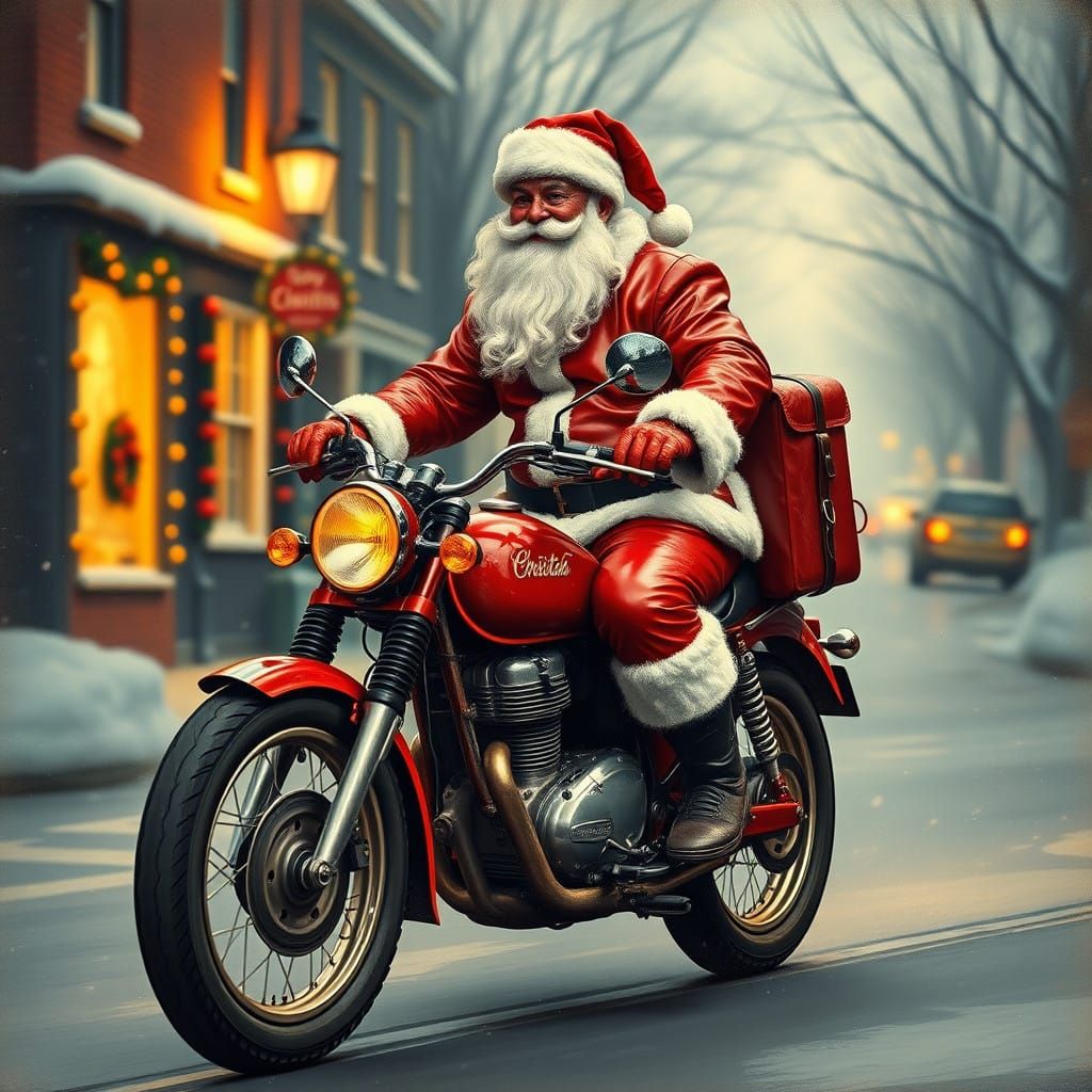 Santa Arrives in Style on a Red Motorbike