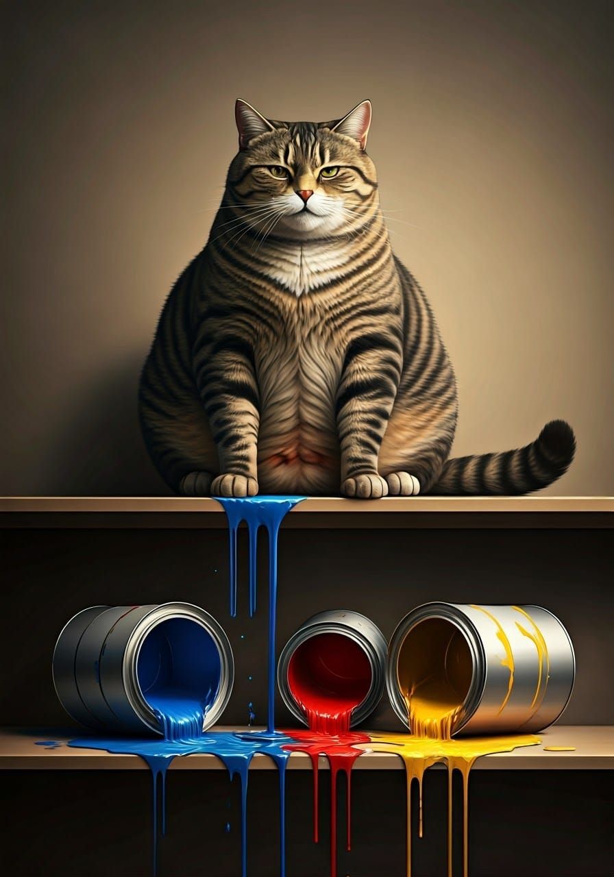 Simplified Regal Cat Triumphs Over Art Supplies in Minimalis...