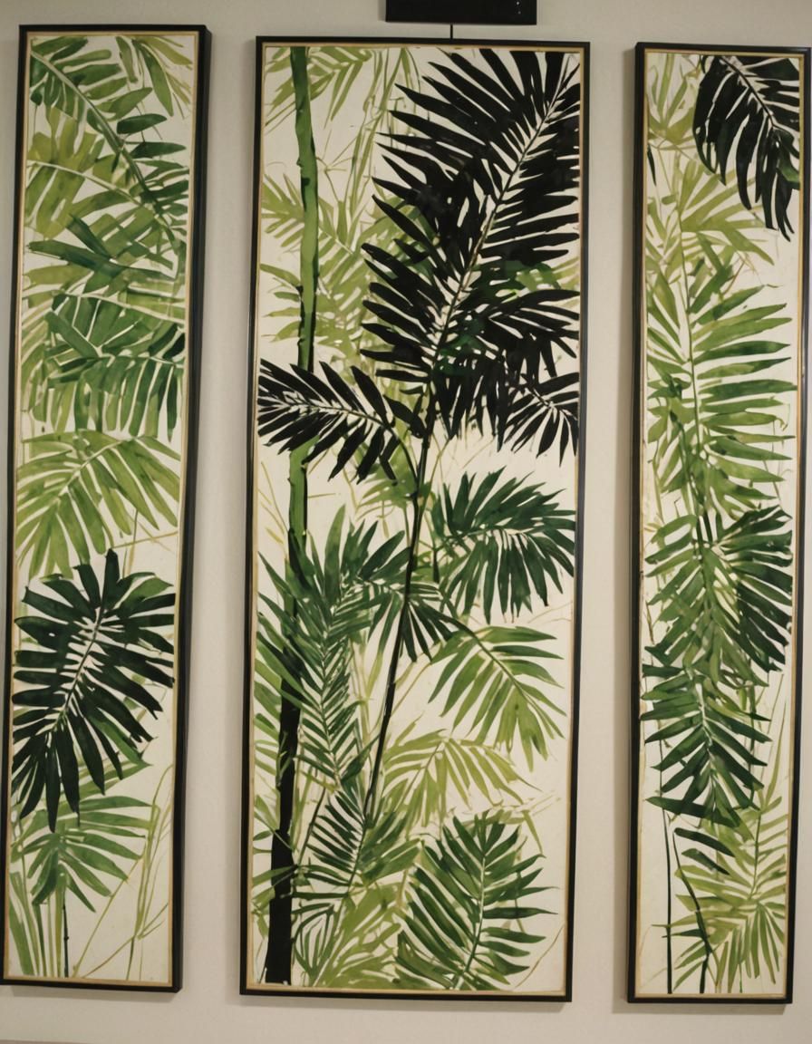Abstract Palm Frond Triptych in Green