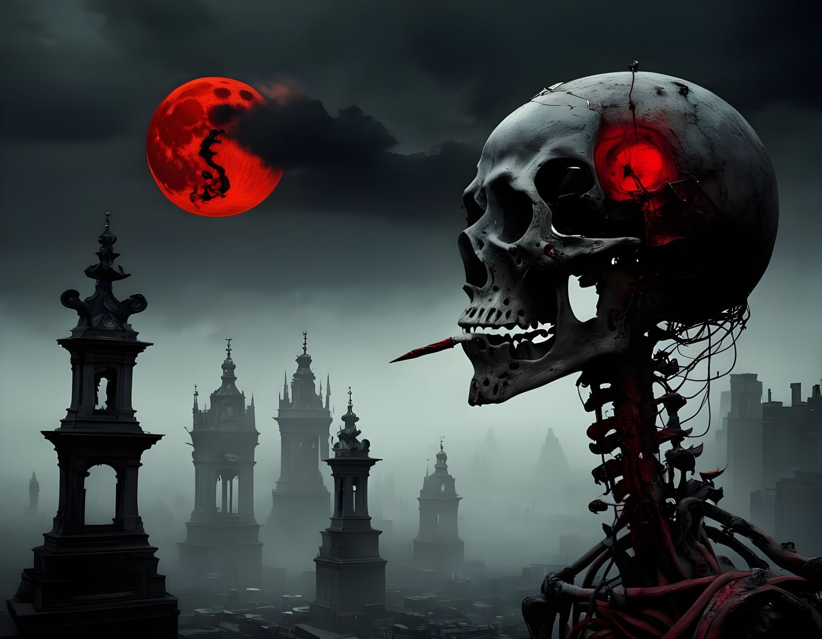 Surreal Parade of Skeletons in Dystopian Ruins