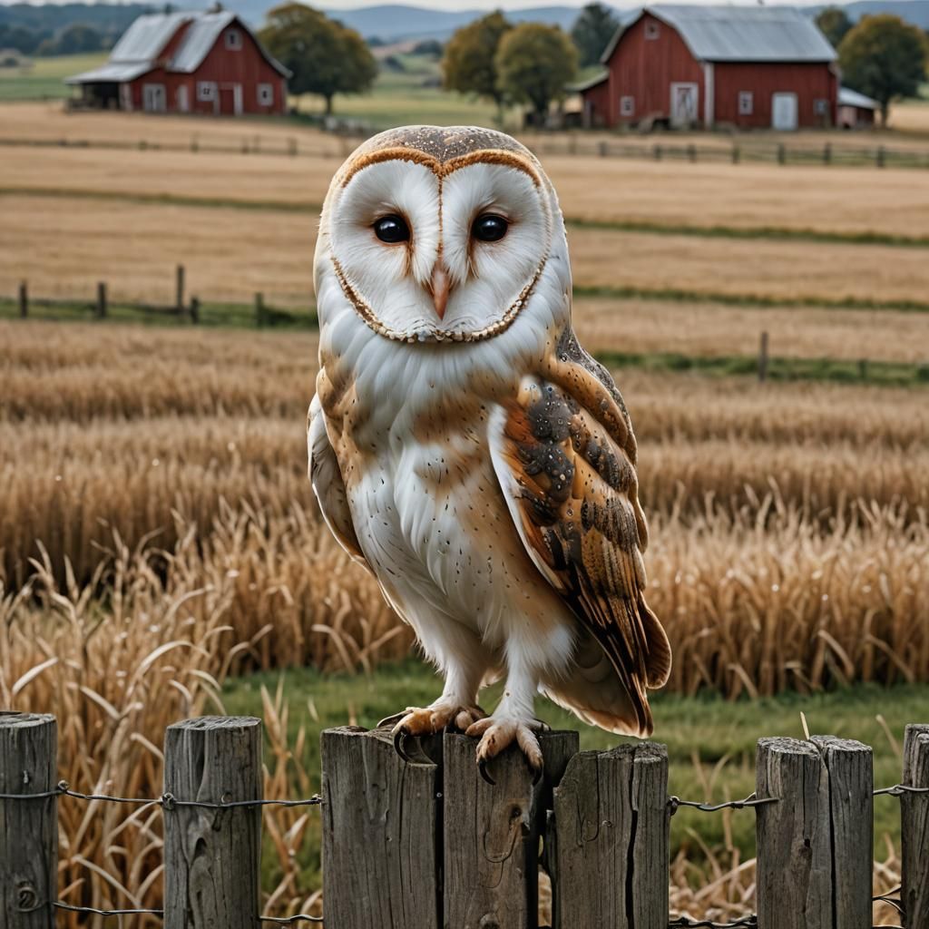 Barn Owl Portrait in Countryside Setting