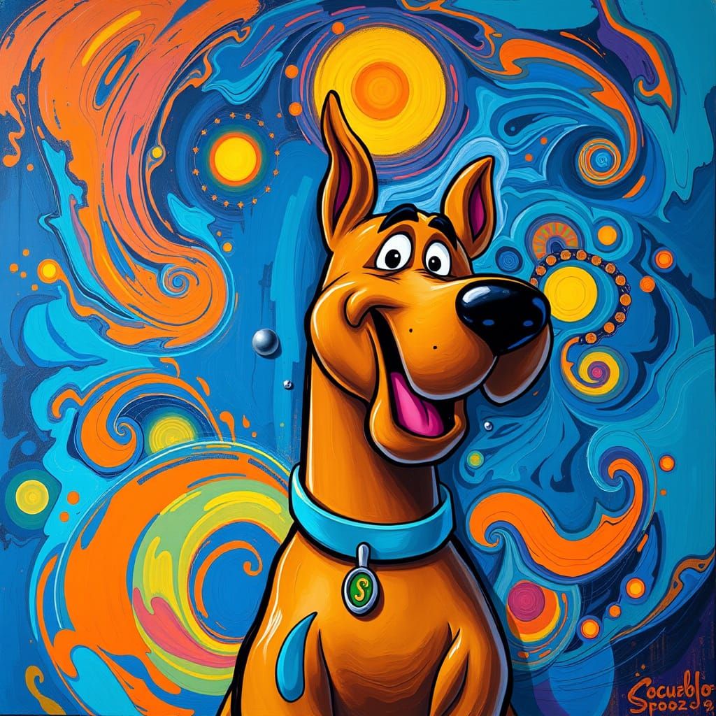 Surreal Pop Art Portrait of Scooby Doo in Miro-esque Dreamsc...