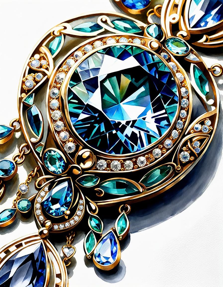 Romantic Faceted Jewel Design in Art Deco Style