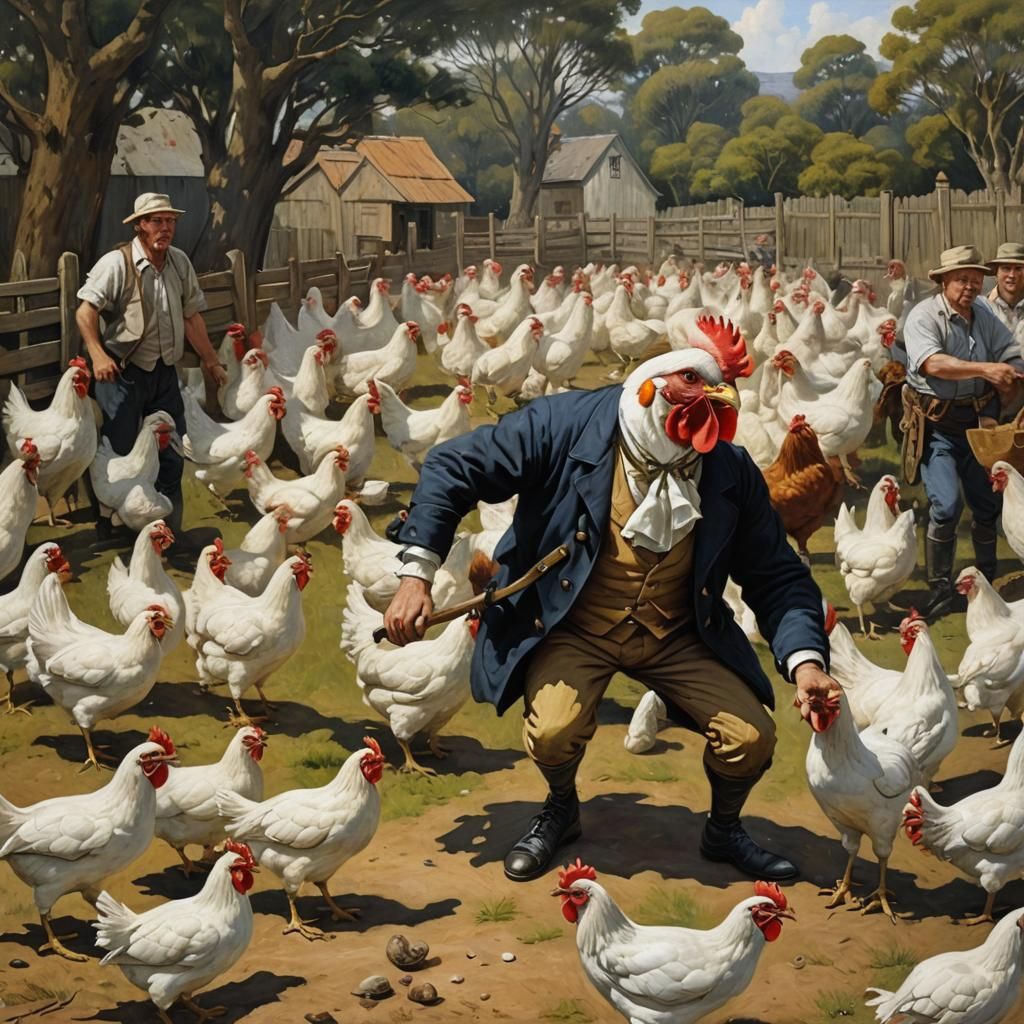 Chicken Yard Hysteria: An Oil Painting