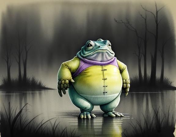 Bullywug in Misty Swamp: Watercolour Illustration