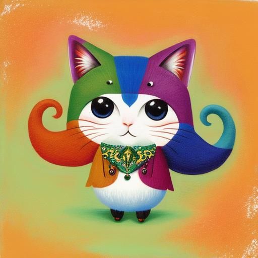 Whimsical Folk Art Illustration in Pastel Impasto