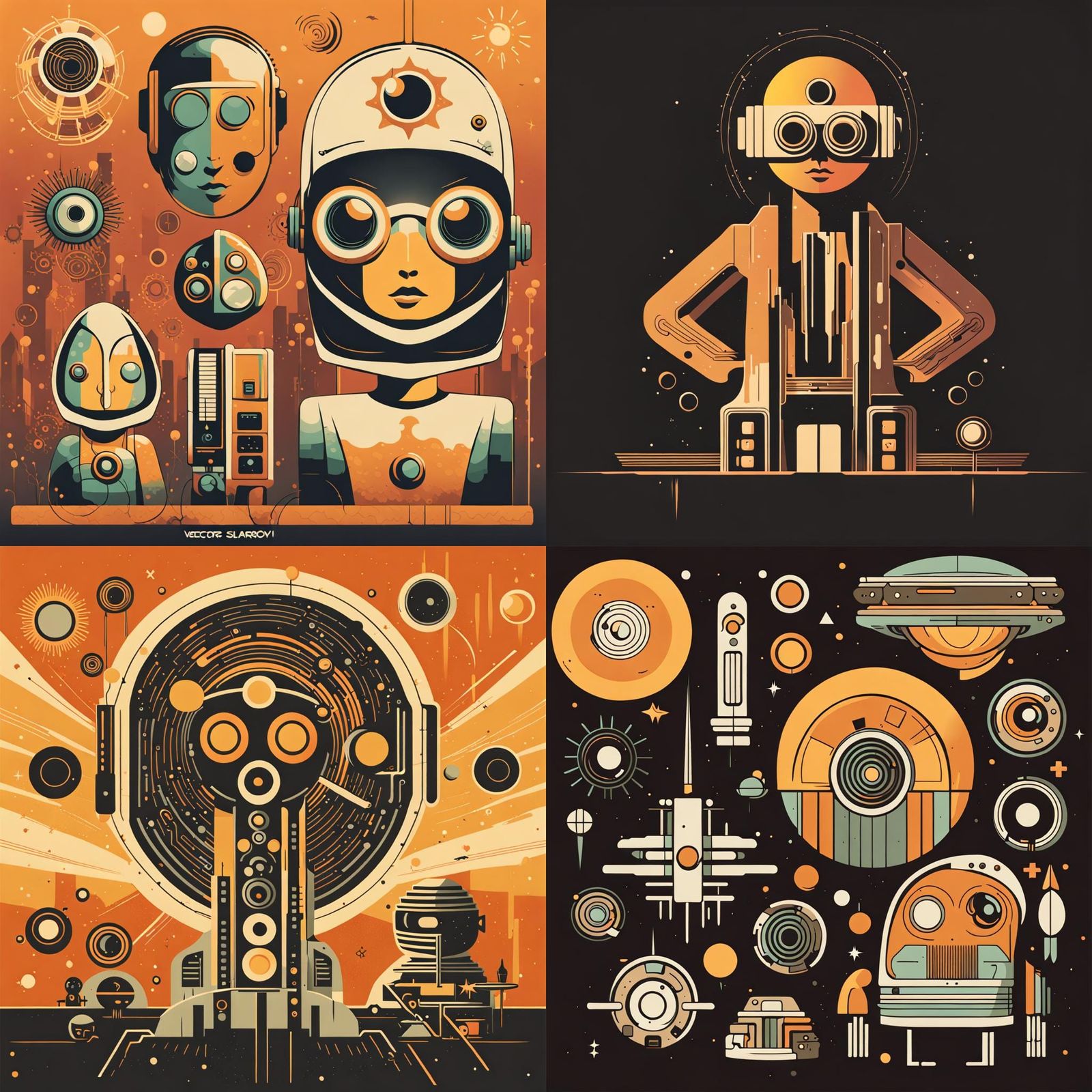 Solarpunk Retro-Futuristic Characters in Vector Art Style