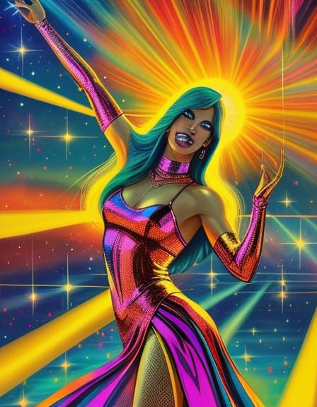 Illuminati Disco Night in Comic Book Art Style