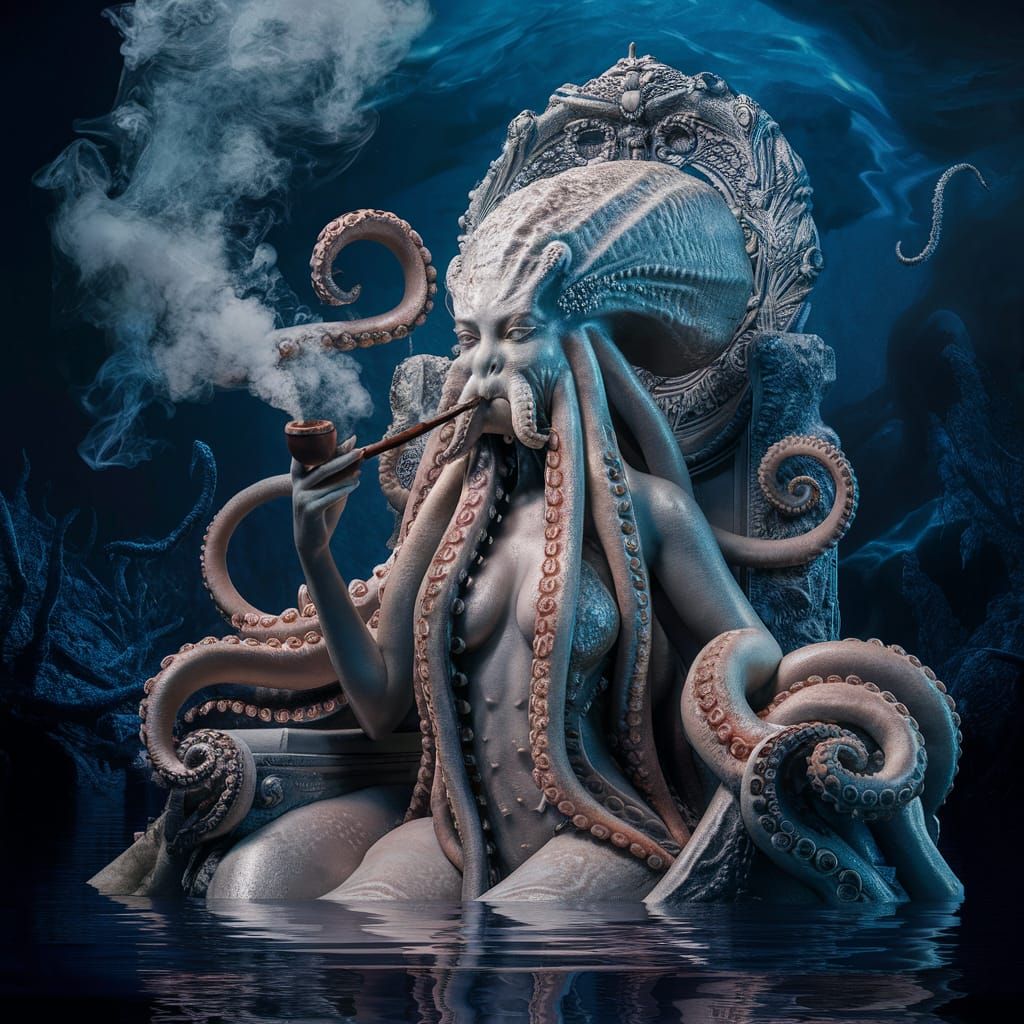 Cephalopod Goddess Smoking Pipe in Underwater Kingdom