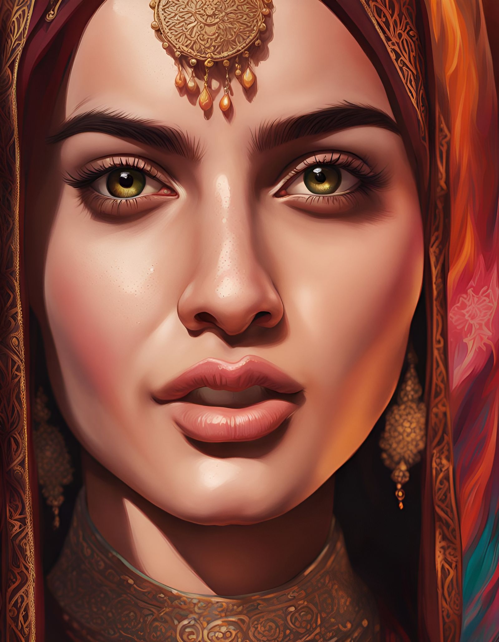 Hyperrealistic Portrait of Woman in Traditional Wear