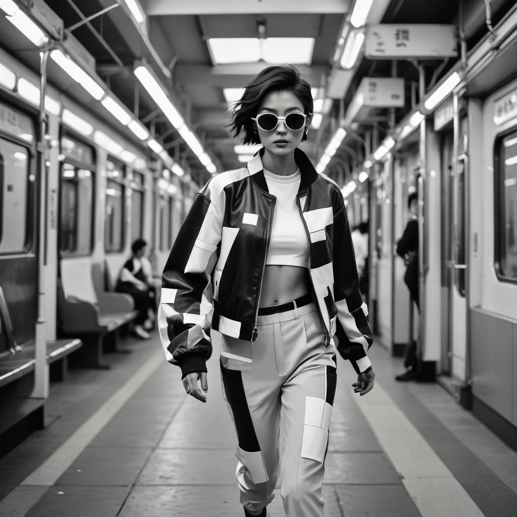 Monochrome Fashion Photo of Asian Model in Bauhaus Style