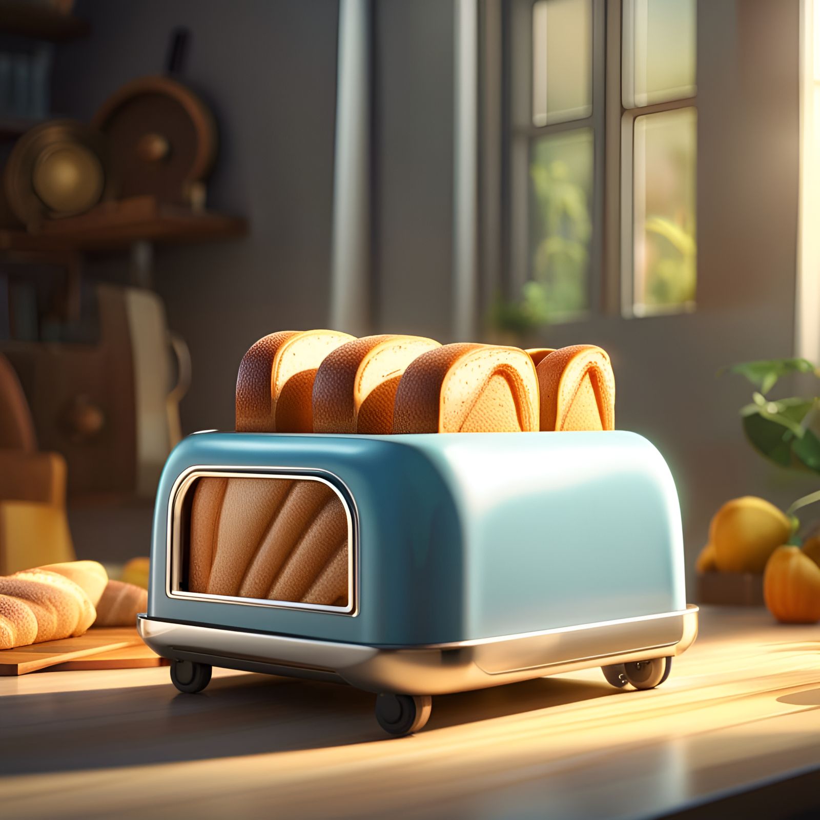 Wheeled Bread Toaster in 3D Digital Art