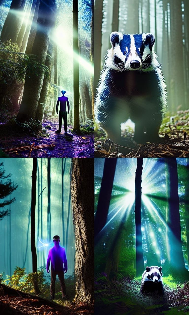 Half-Man Badger in Forest, Photorealistic Digital Art