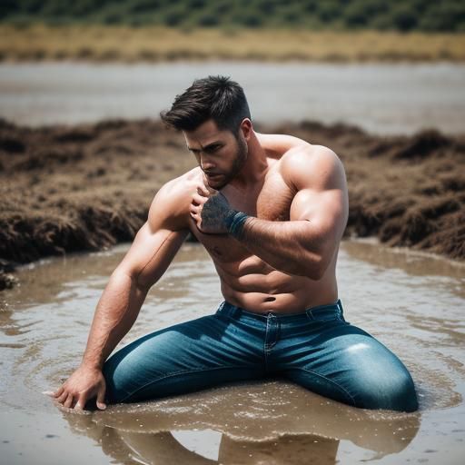 Man in Jeans Sinking in Quicksand: Professional Photography