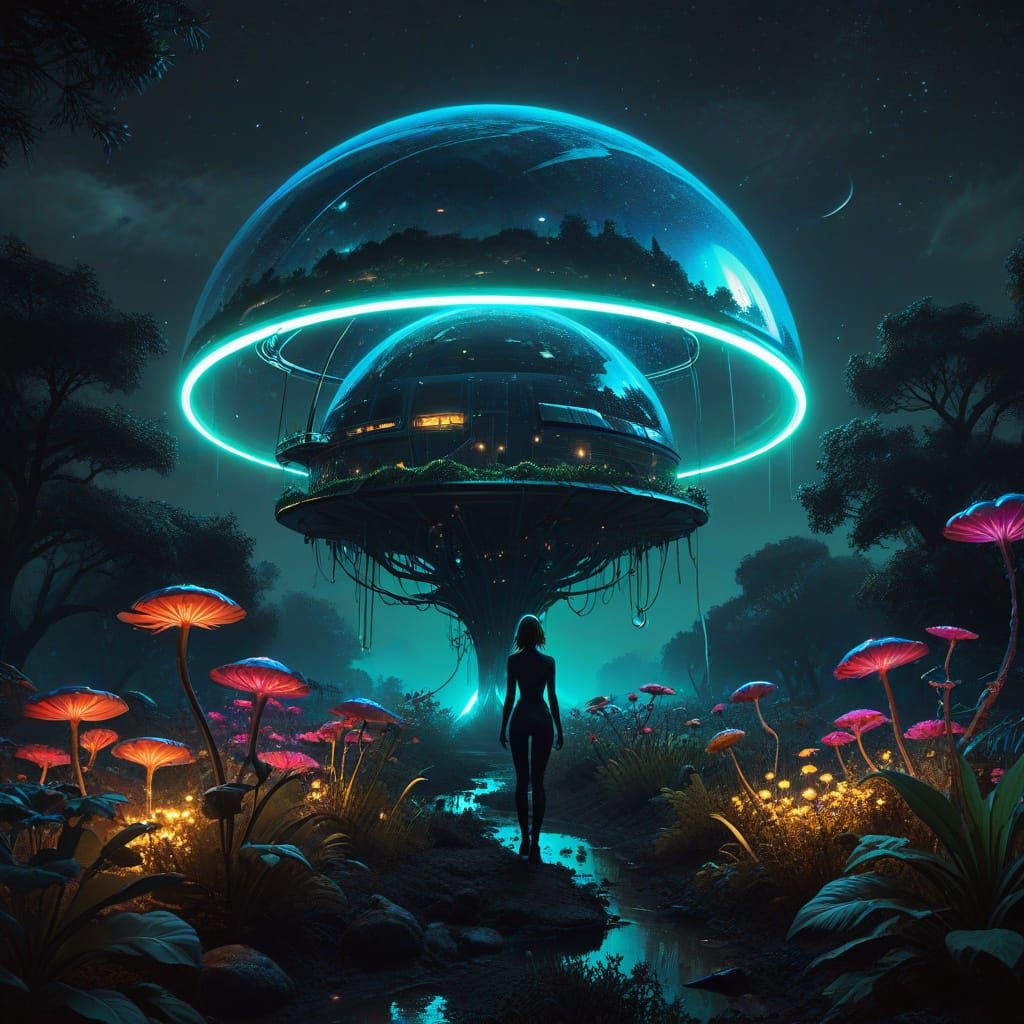 Vibrant Cosmic Landscape in Neon Hues