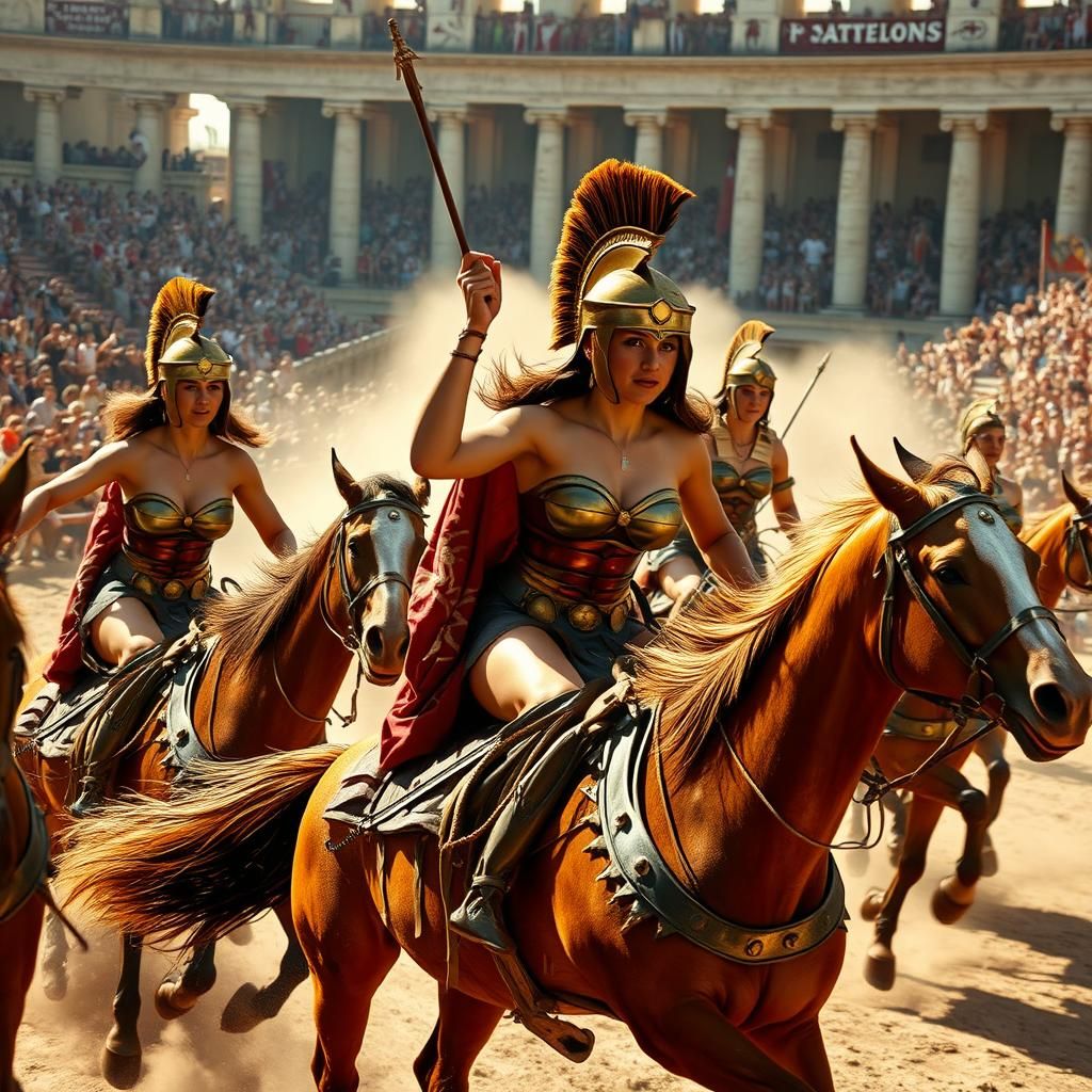 Spartan women on horses racing
