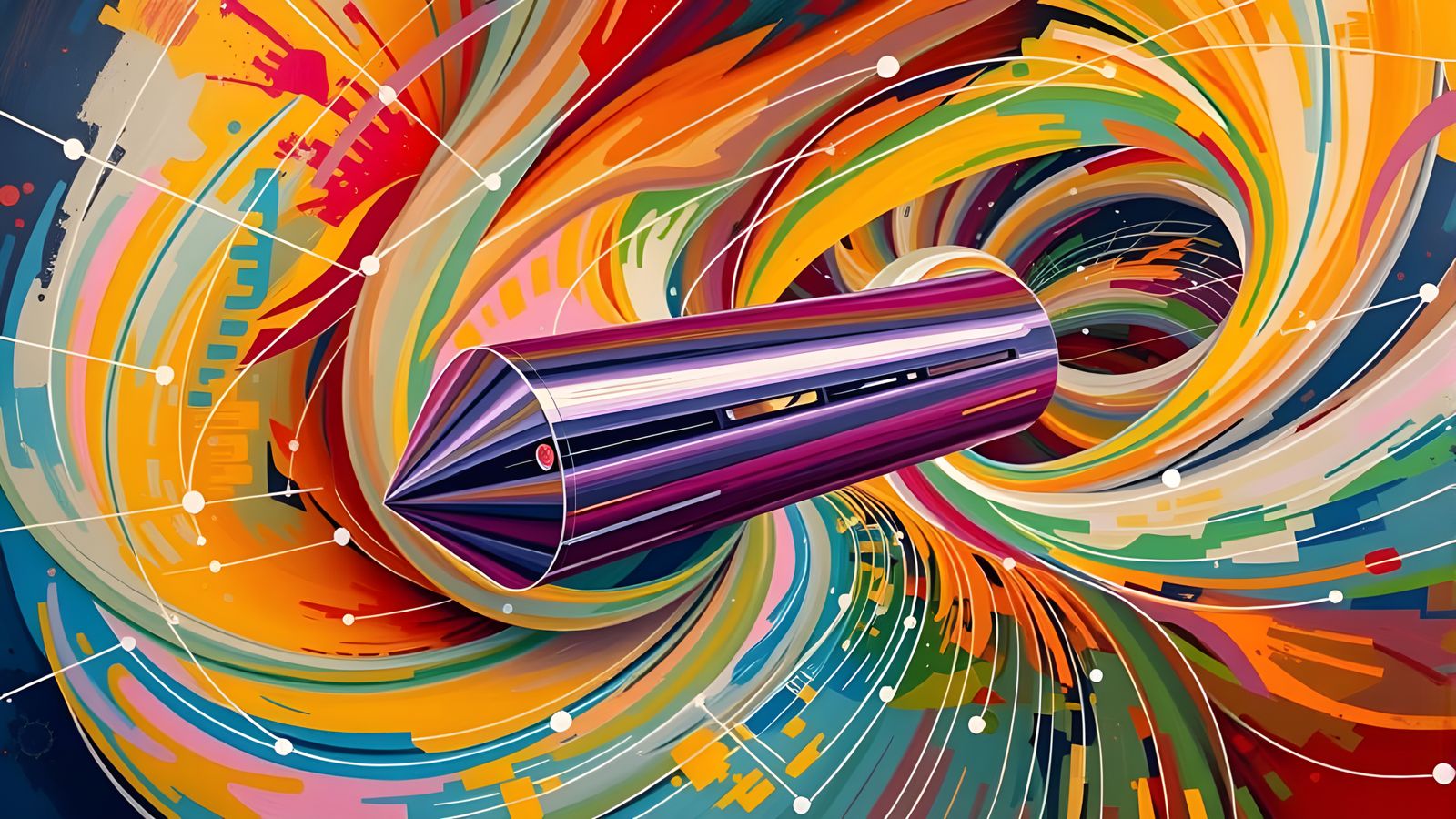 Metallic Cylinder Races Through Impasto Cosmos