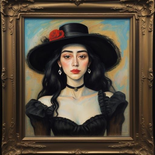 Shy Queen of Spades in Spades Bikini, Neo-Impressionist Styl...