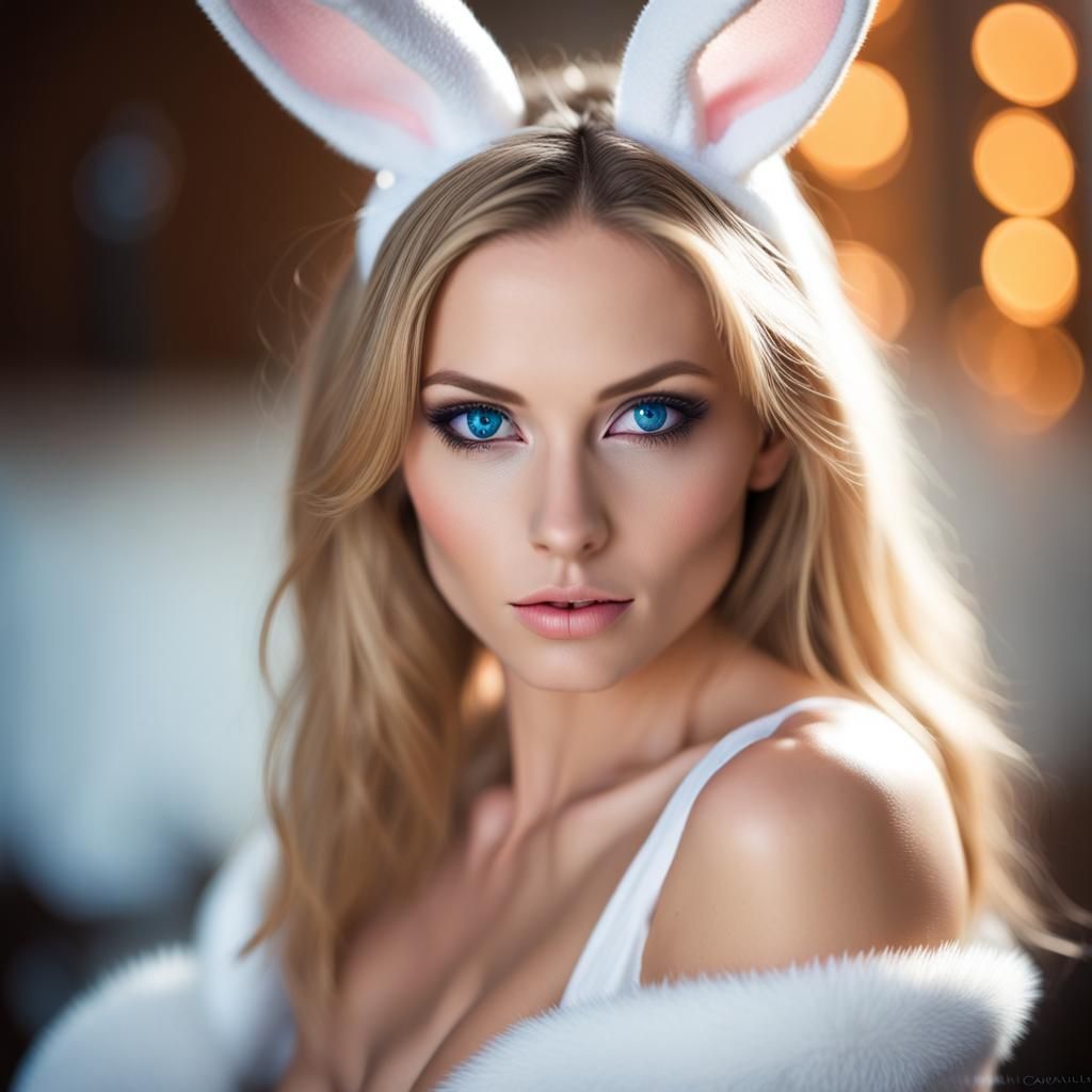 Alluring Female Bunny with Fierce Blue Eyes