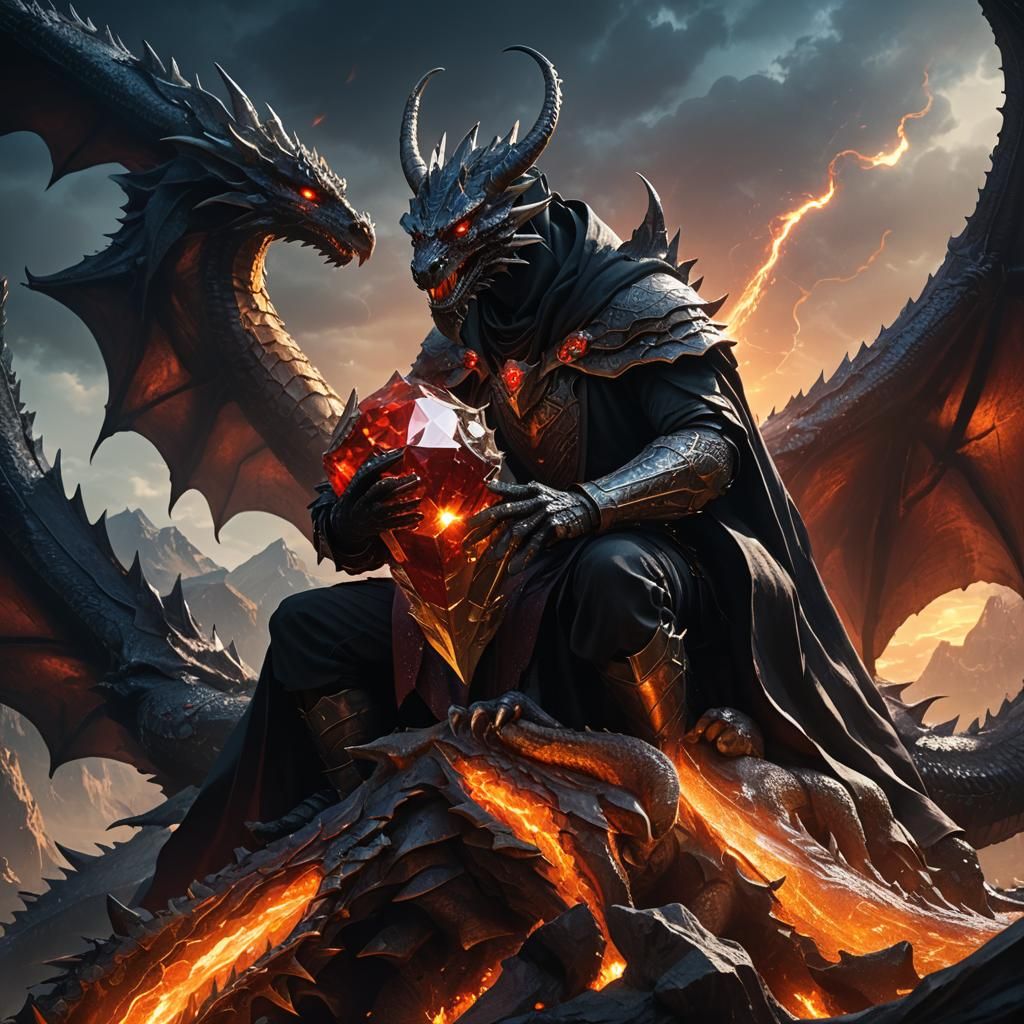 Dark Cloaked Figure on Dragon Casting Magic