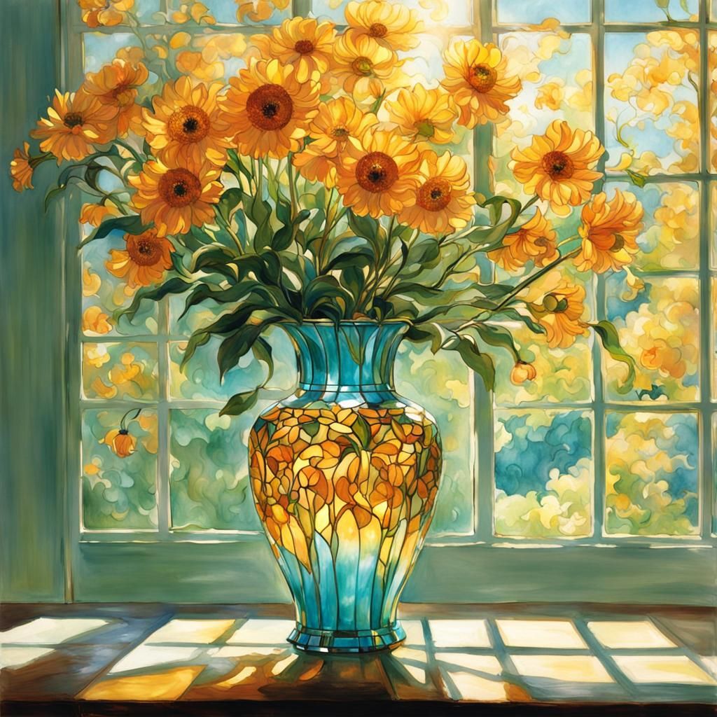 Tiffany Vase Shines Brightly in Sunlight