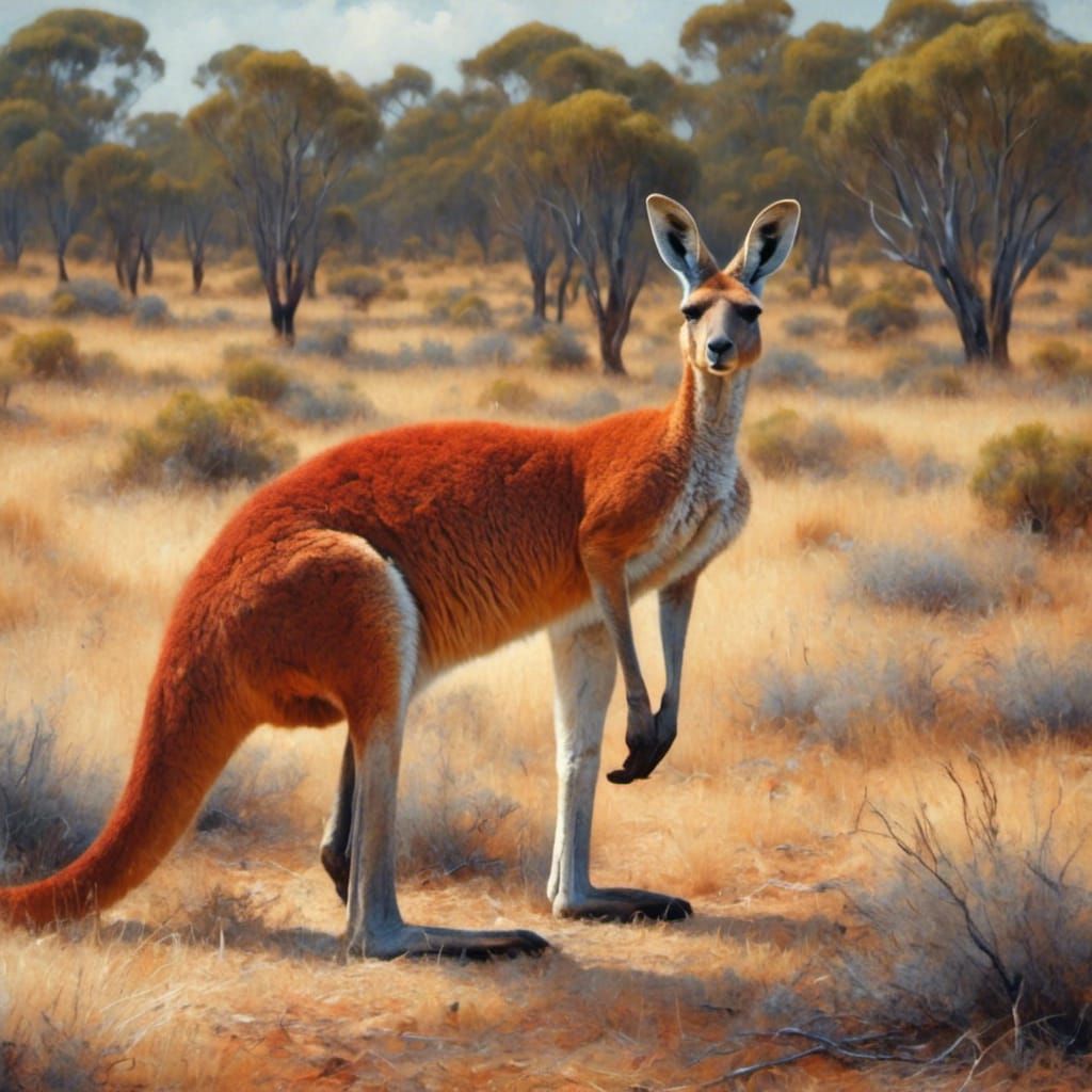 Red Kangaroo in Impressionistic Style