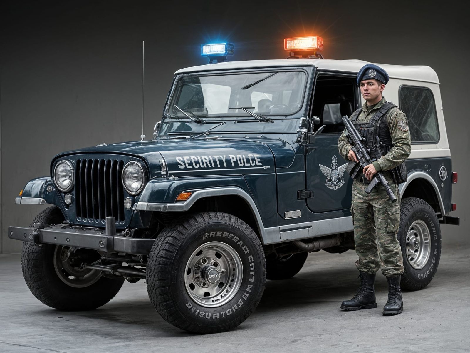 Sleek Dark Blue 1976 Jeep CJ-7 Security Police Vehicle
