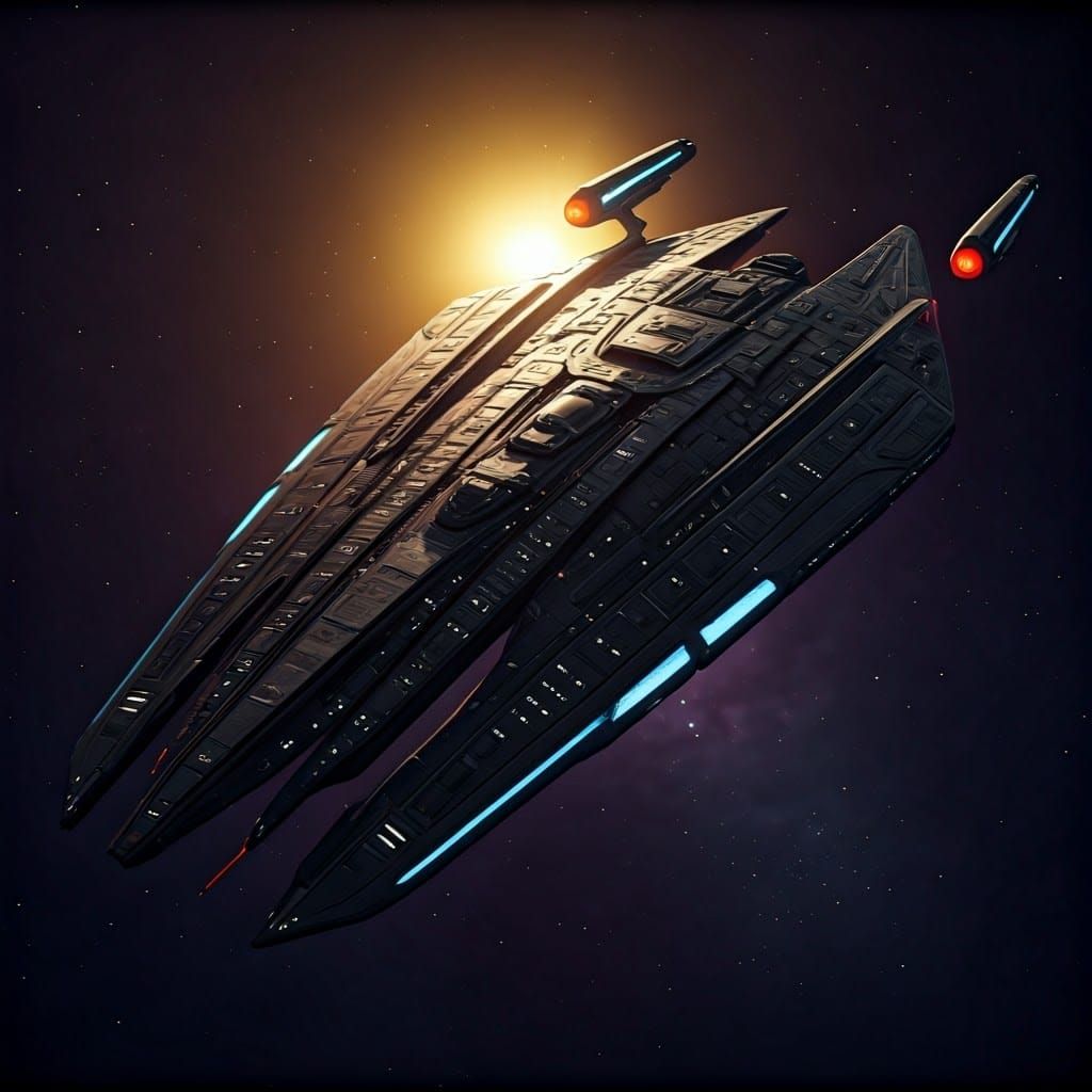 Sleek Black Starship with Arrowhead Design in Dark Fantasy S...