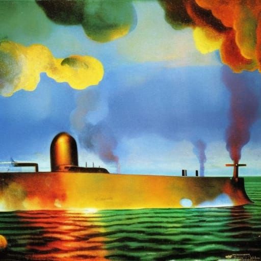 Ancient Greek Nuclear Submarine Underwater in 3D