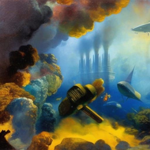 Ancient Greek Nuclear Submarine Underwater View