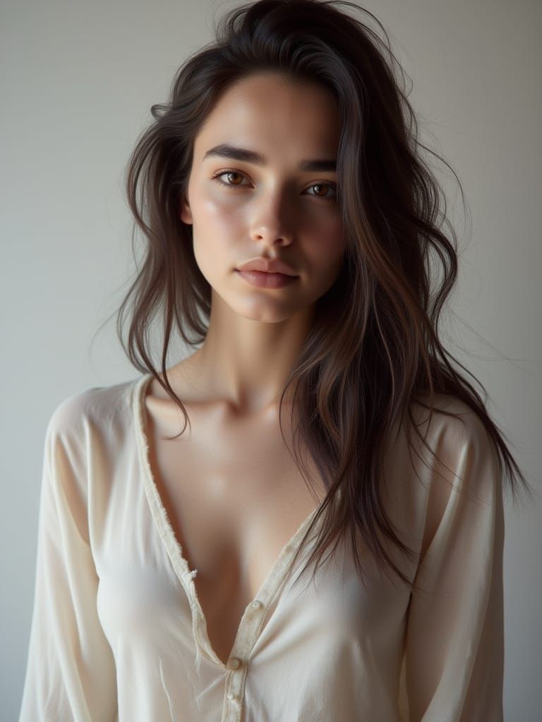 Dreamy Portrait of a Young Woman in Studio
